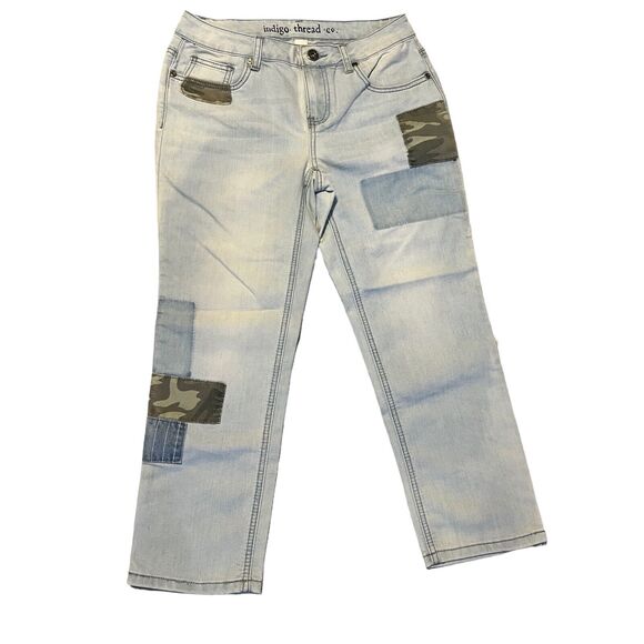 Indigo Thread Co Jeans Womens Size 2 Camo Patch Light Wash Stretch Denim Capri - Picture 2 of 7